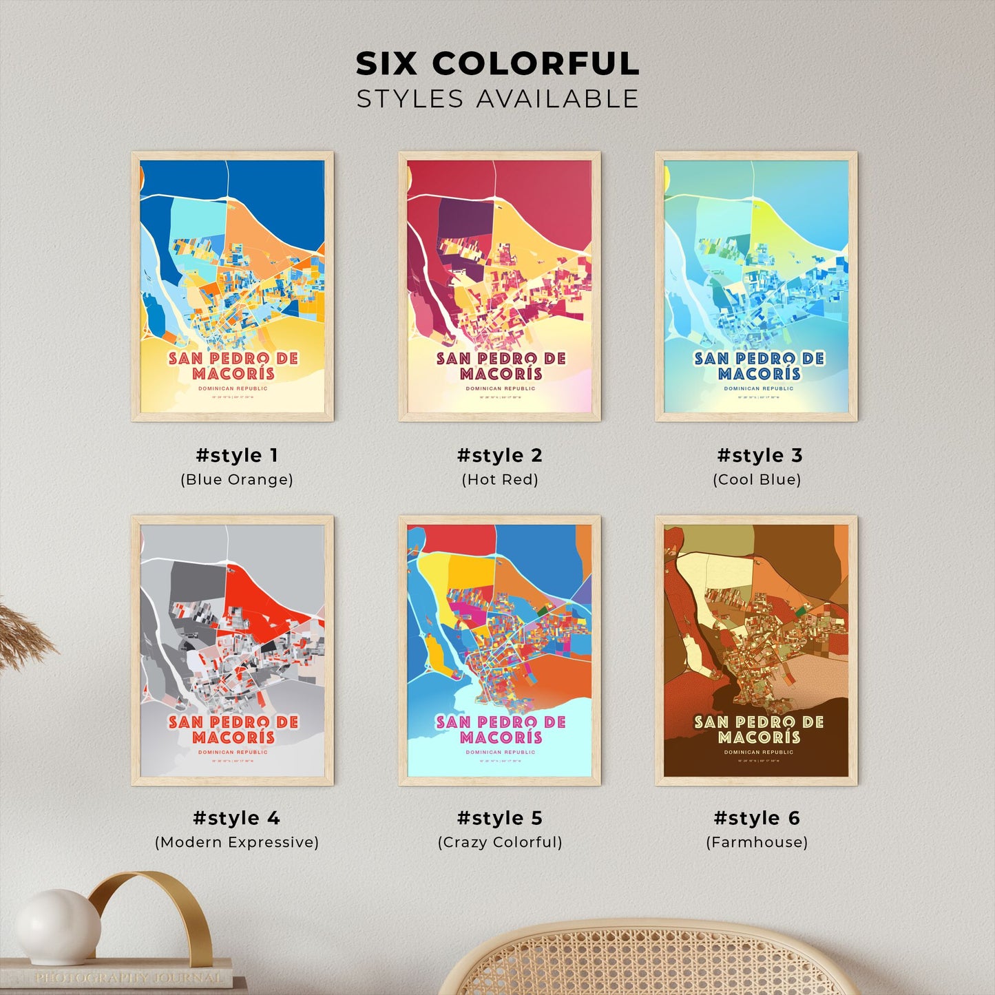 Colorful SAN PEDRO DE MACORÍS DOMINICAN REPUBLIC Fine Art Map Blue Orange