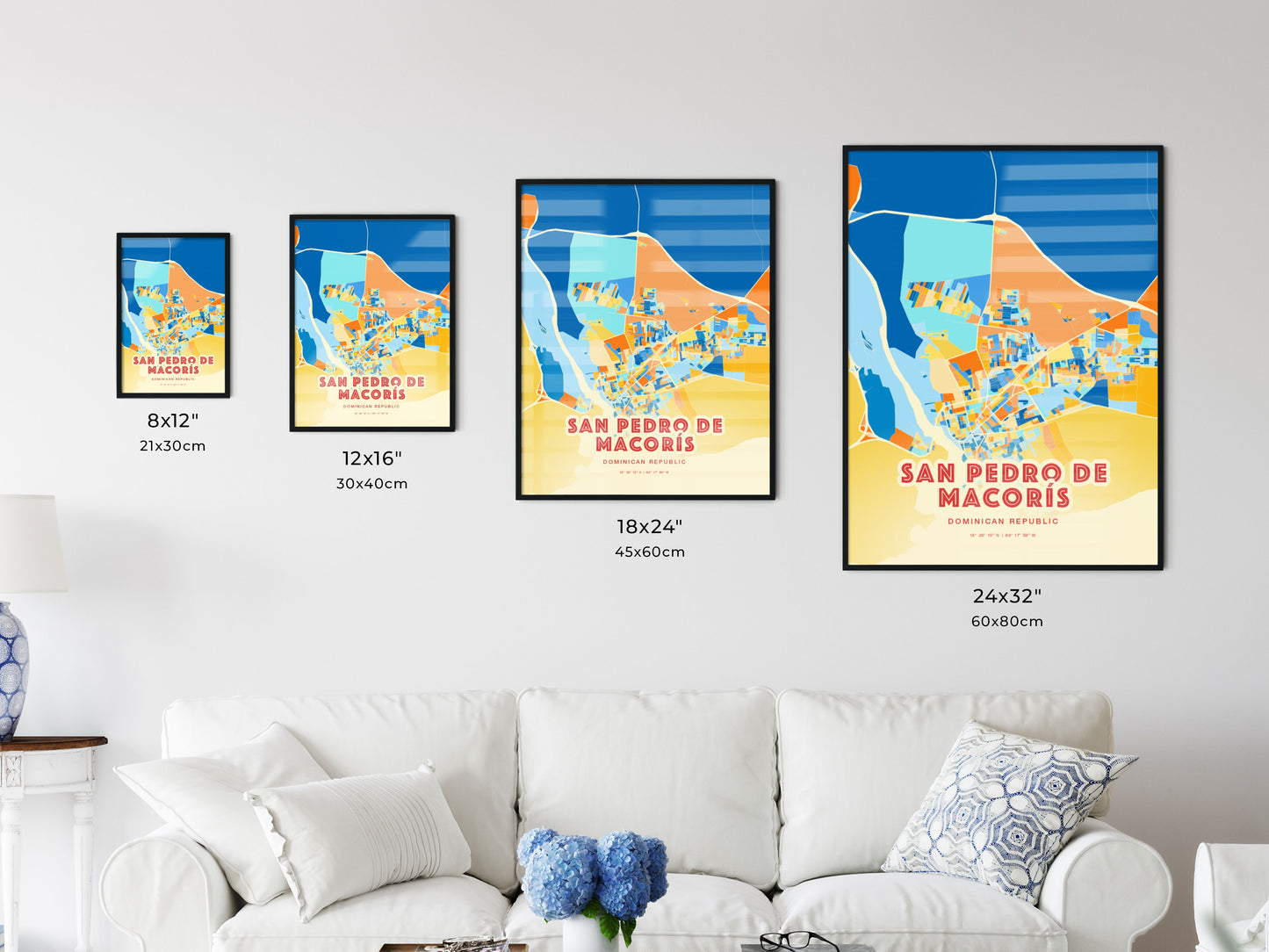 Colorful SAN PEDRO DE MACORÍS DOMINICAN REPUBLIC Fine Art Map Blue Orange