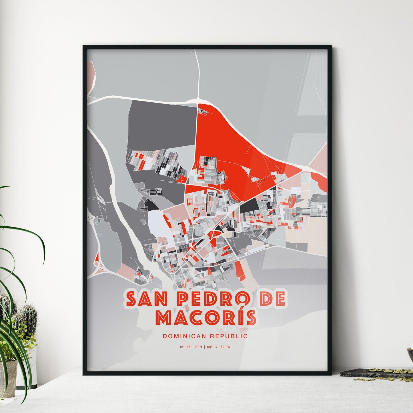 Colorful SAN PEDRO DE MACORÍS DOMINICAN REPUBLIC Fine Art Map Modern