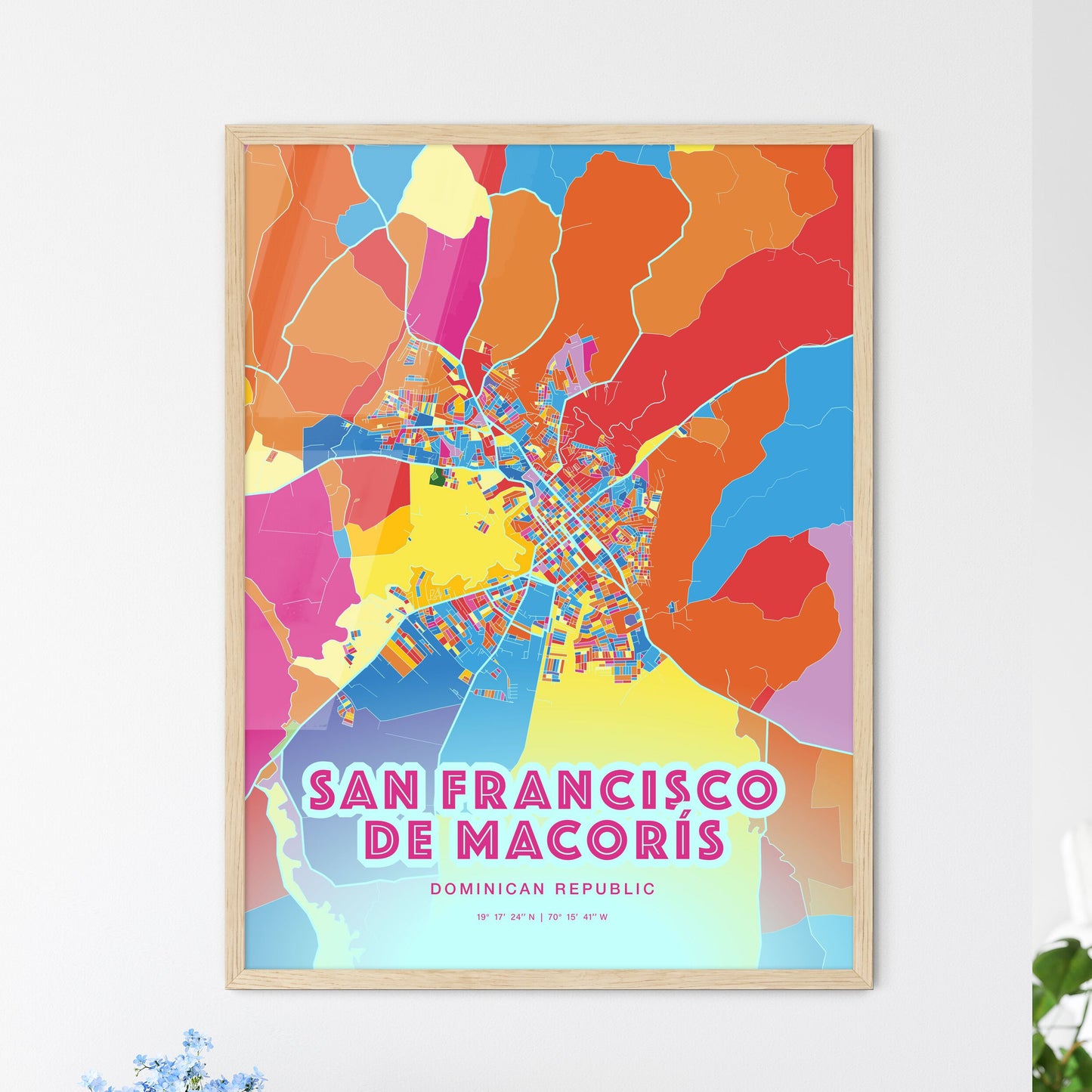 Colorful SAN FRANCISCO DE MACORÍS DOMINICAN REPUBLIC Fine Art Map Crazy Colors