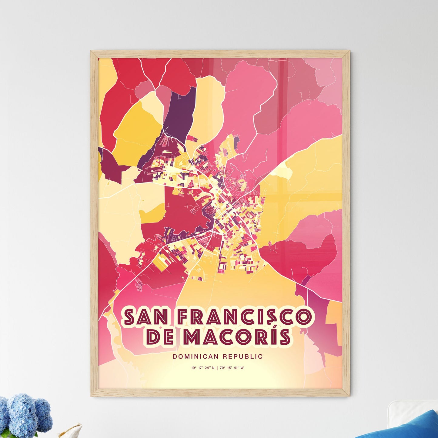 Colorful SAN FRANCISCO DE MACORÍS DOMINICAN REPUBLIC Fine Art Map Hot Red
