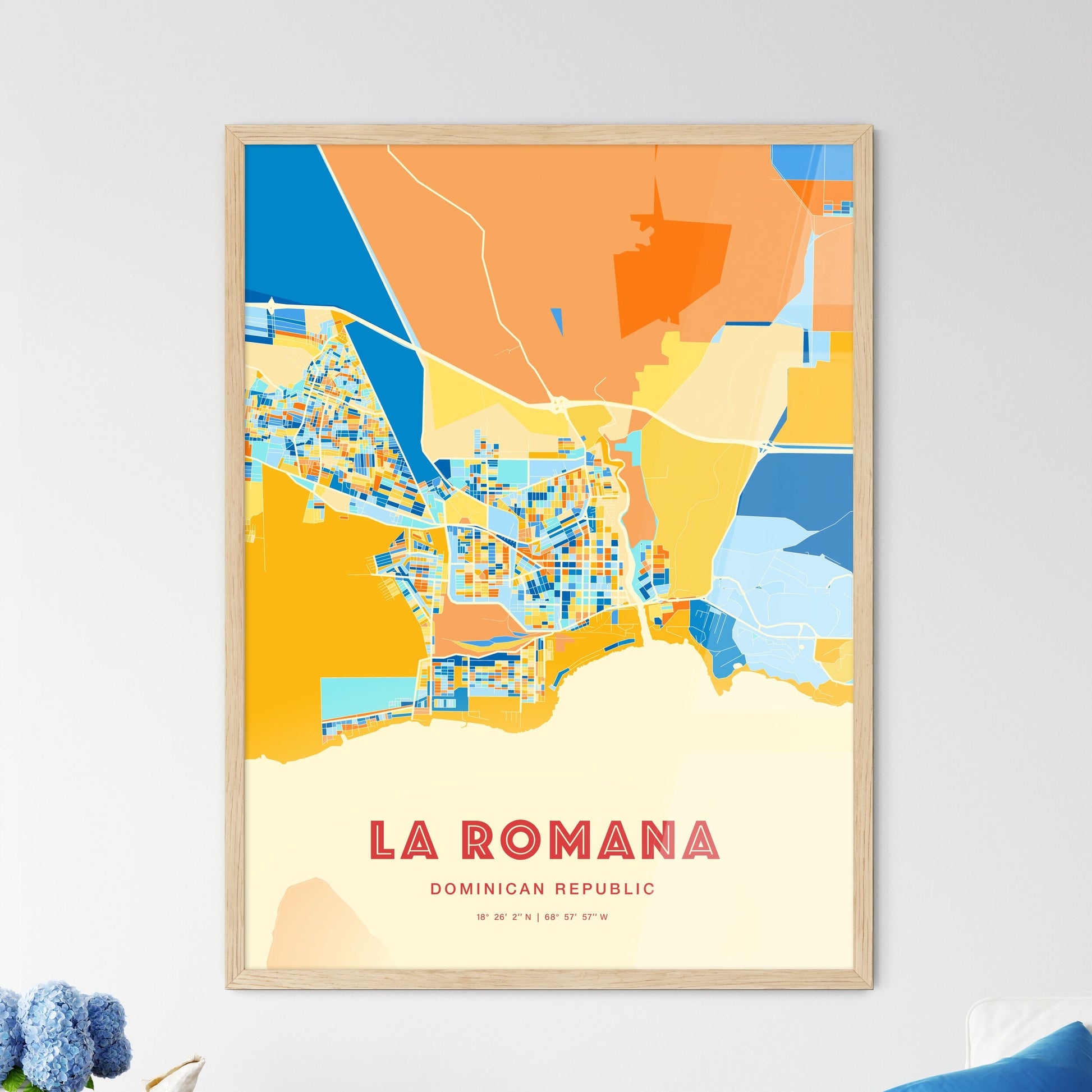 Colorful LA ROMANA DOMINICAN REPUBLIC Fine Art Map Blue Orange