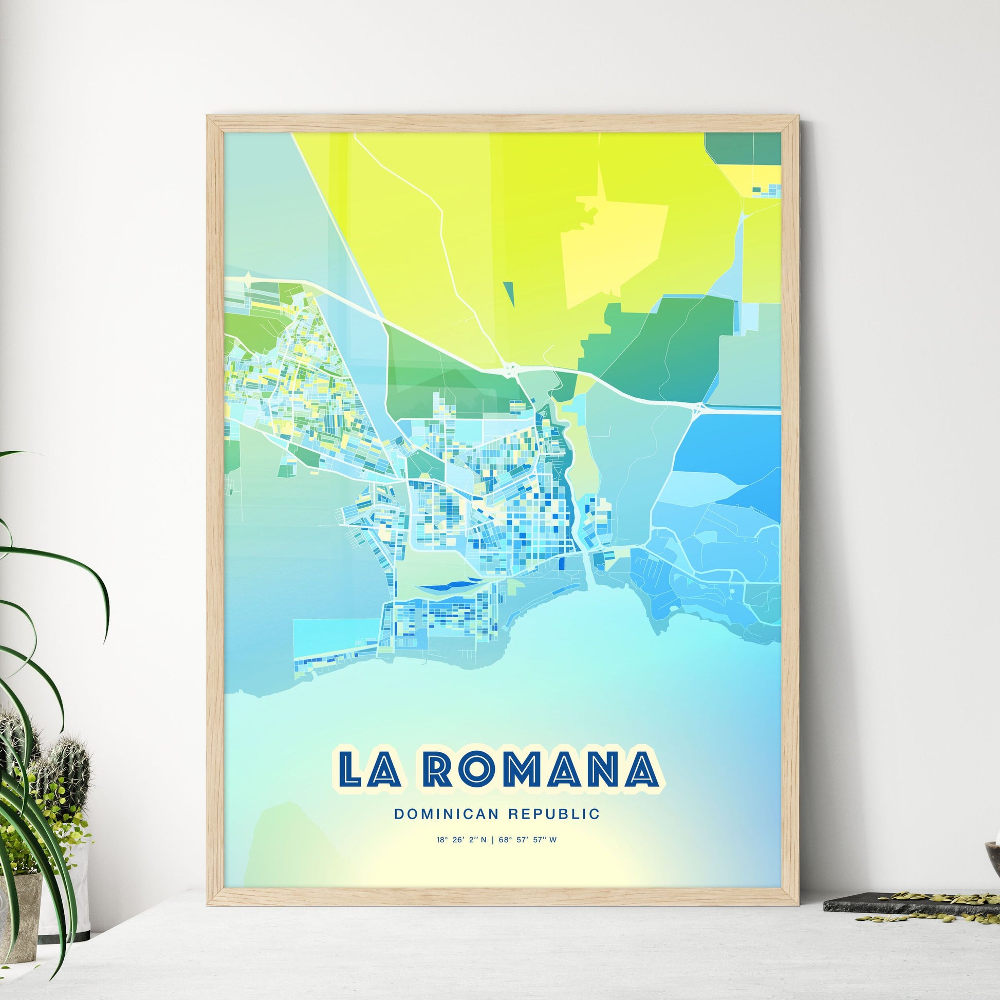 Colorful LA ROMANA DOMINICAN REPUBLIC Fine Art Map Cool Blue