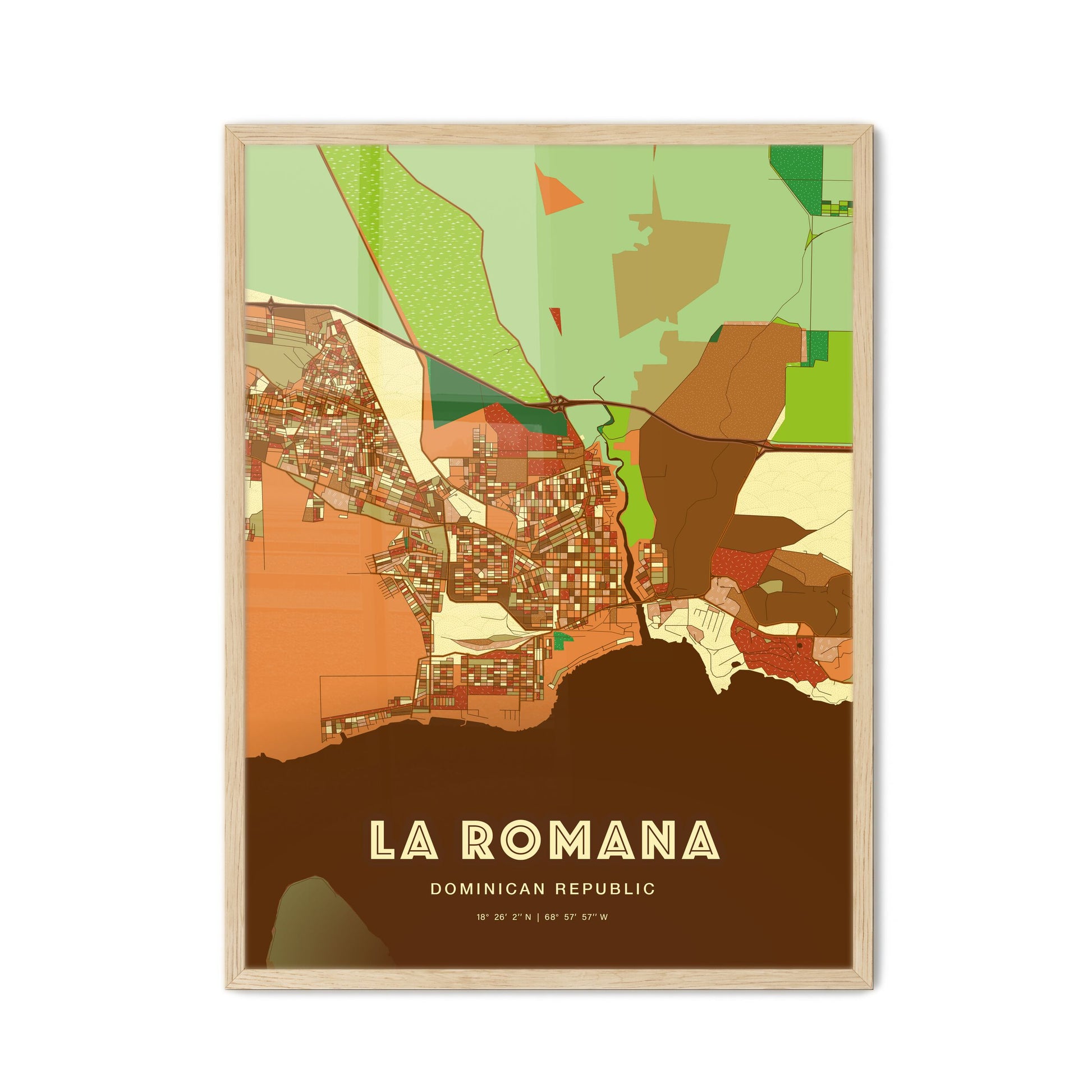 Colorful LA ROMANA DOMINICAN REPUBLIC Fine Art Map Farmhouse