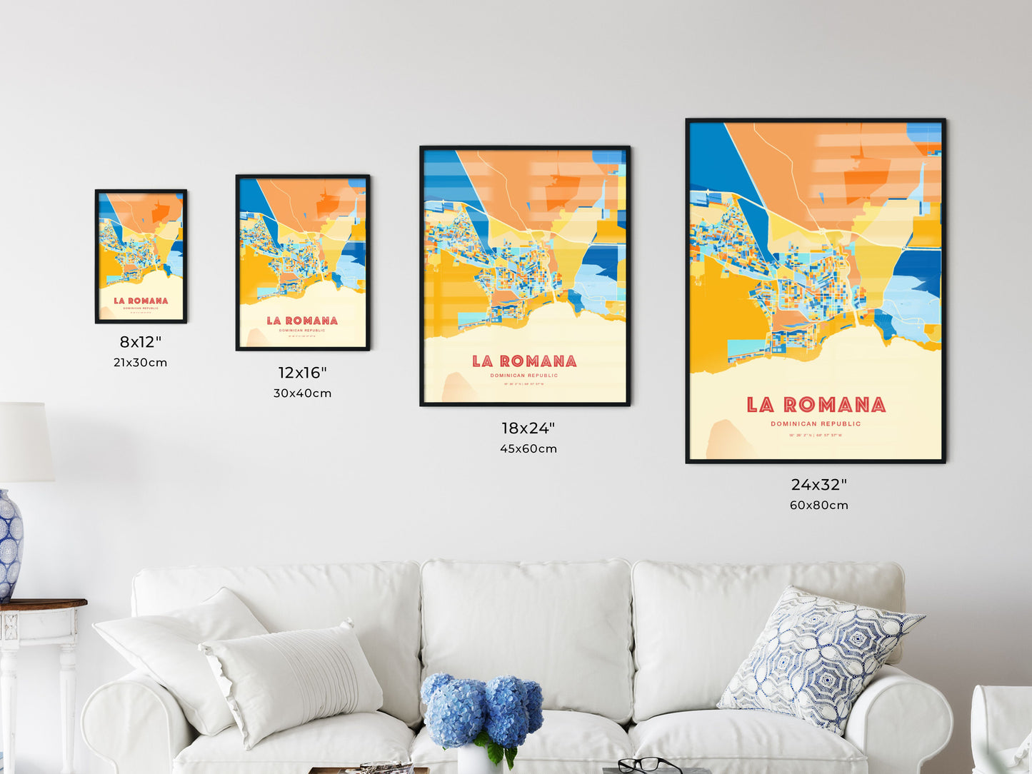 Colorful LA ROMANA DOMINICAN REPUBLIC Fine Art Map Blue Orange