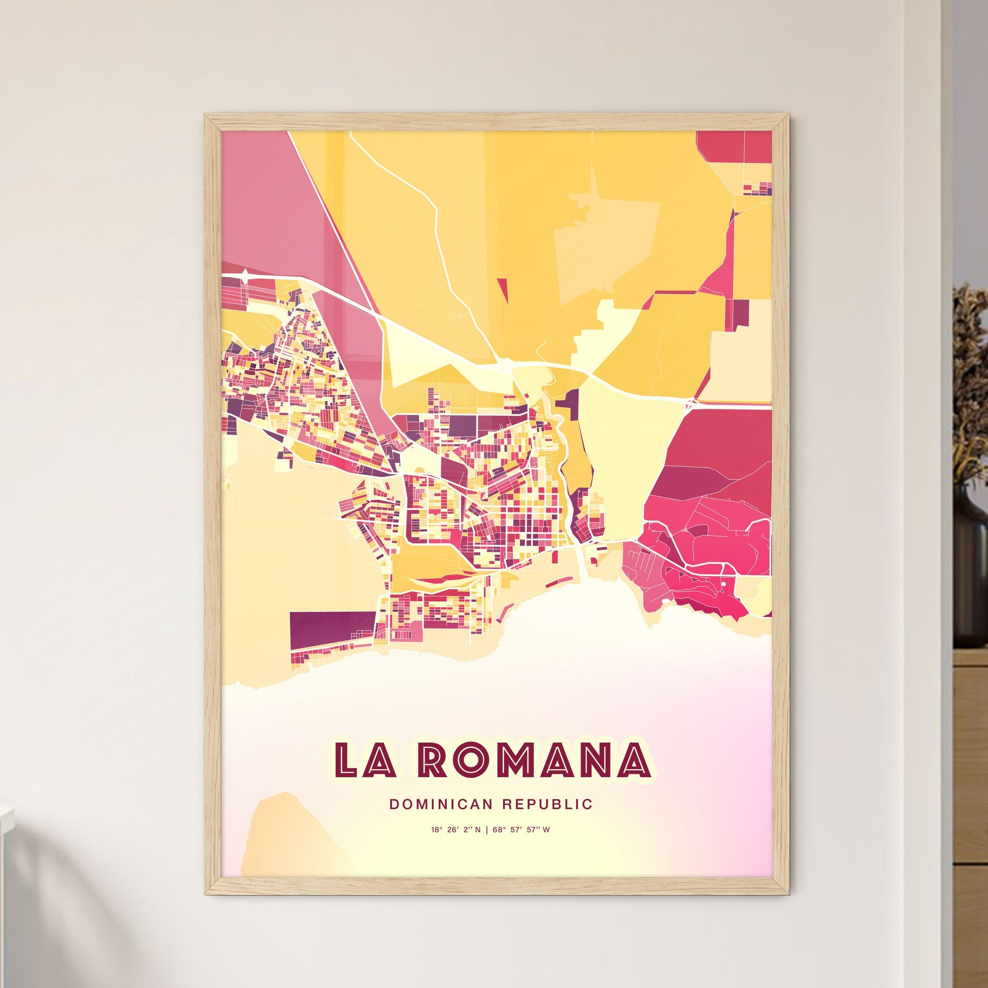 Colorful LA ROMANA DOMINICAN REPUBLIC Fine Art Map Hot Red