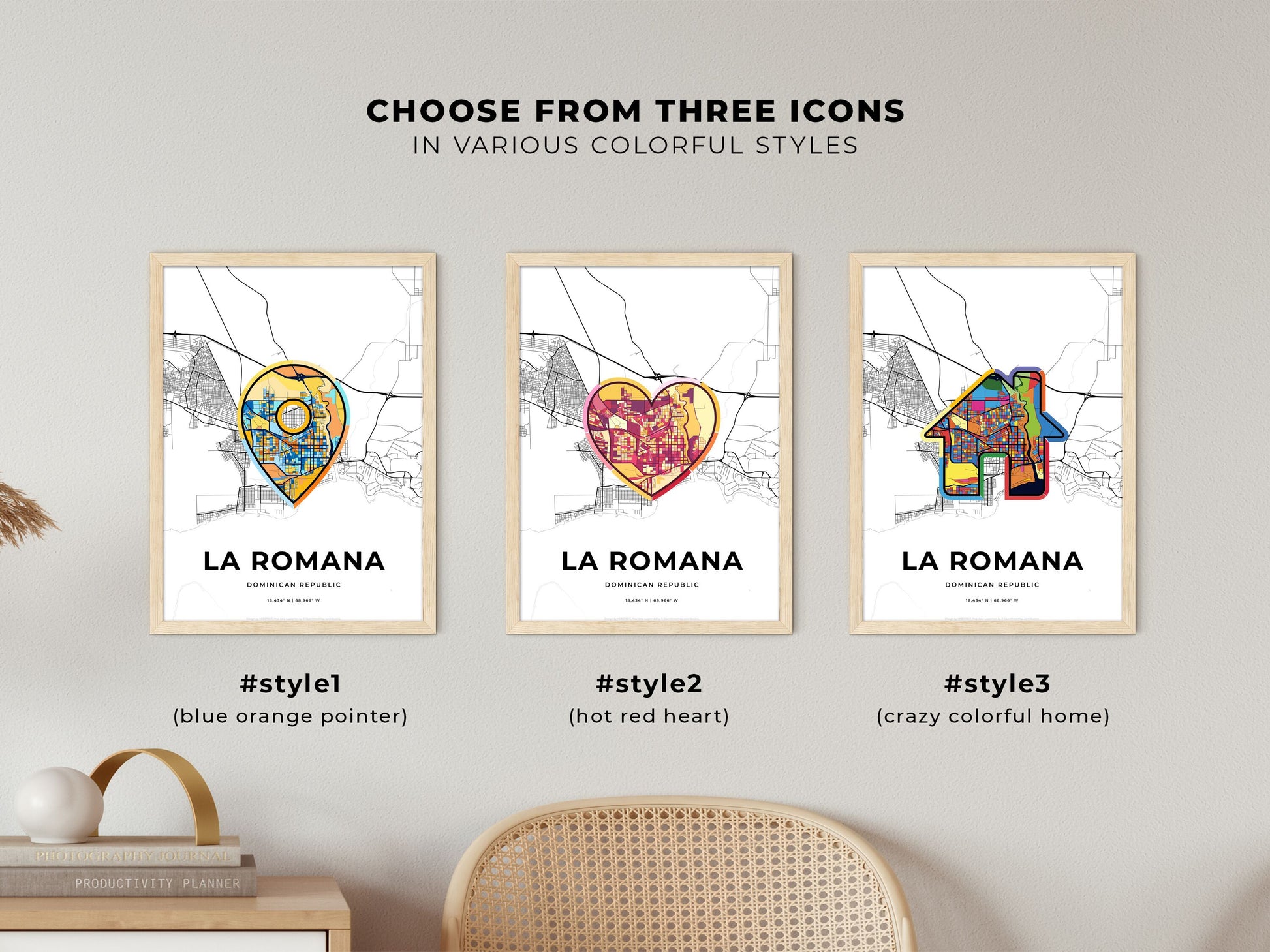 La Romana Dominican Republic maps with colorful icons