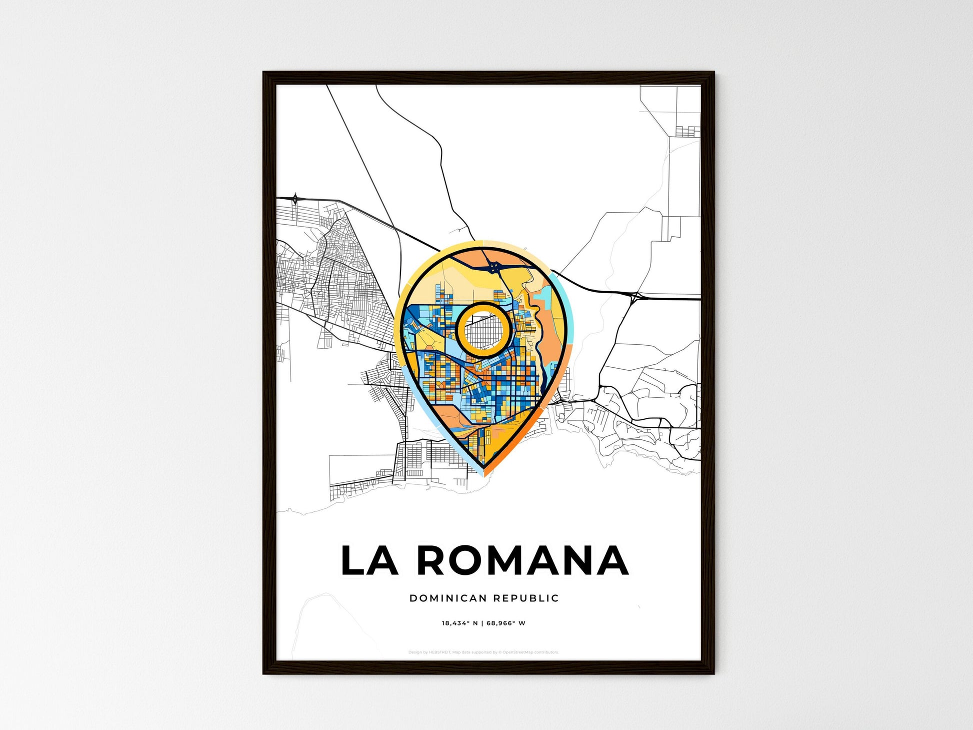 La Romana Dominican Republic wedding art map with pointer icon
