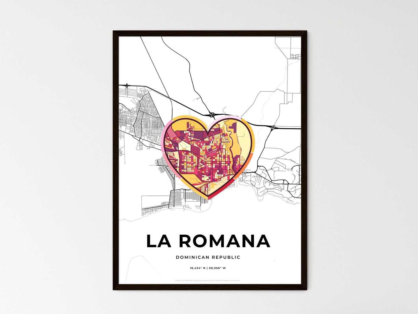 La Romana Dominican Republic wedding art map with heart icon