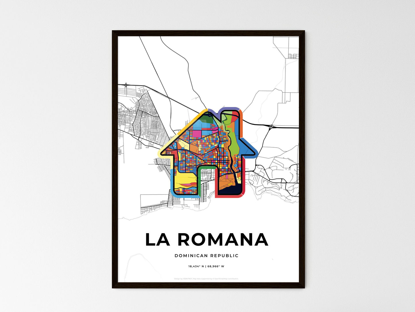 La Romana Dominican Republic wedding art map with home icon