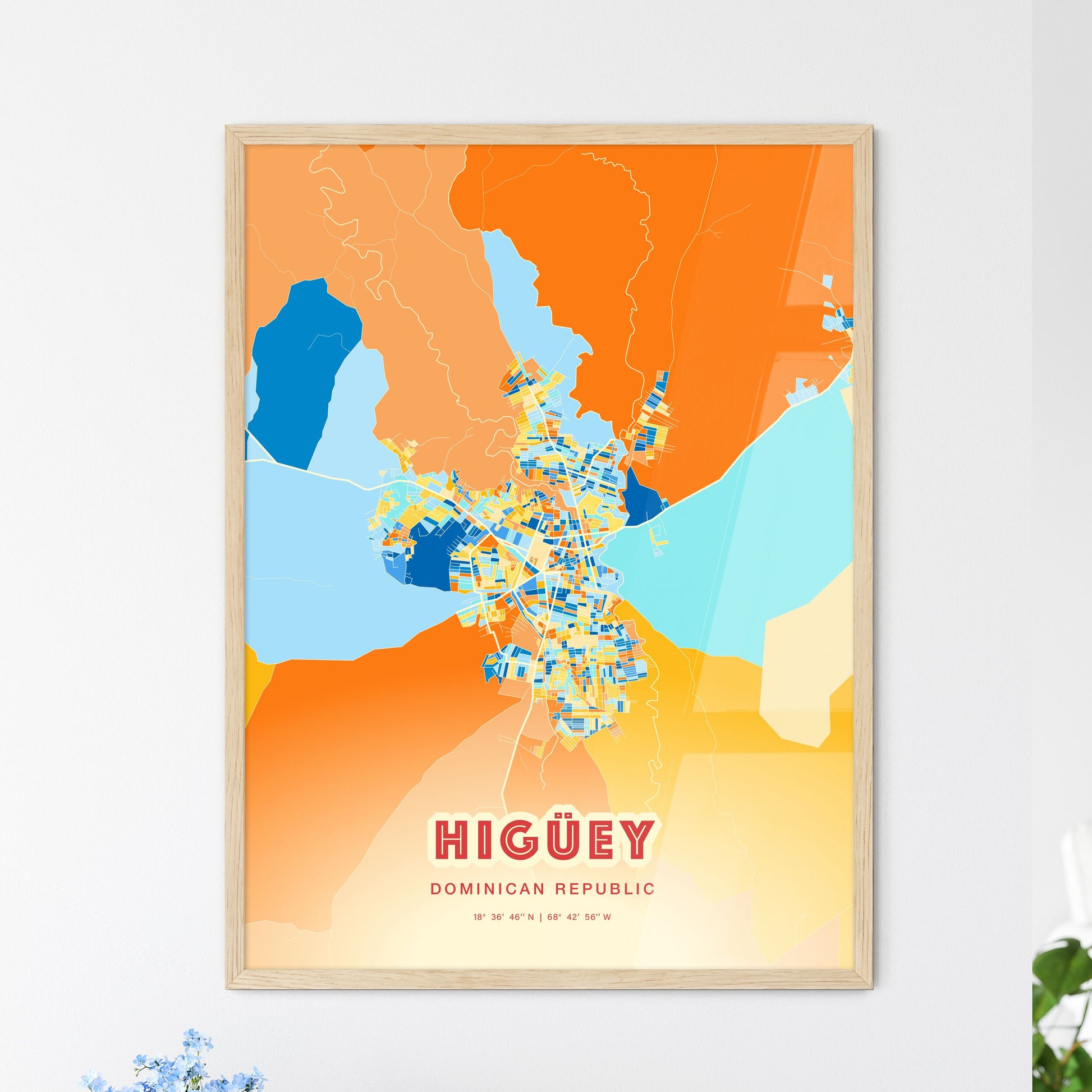 Colorful HIGÜEY DOMINICAN REPUBLIC Fine Art Map Blue Orange