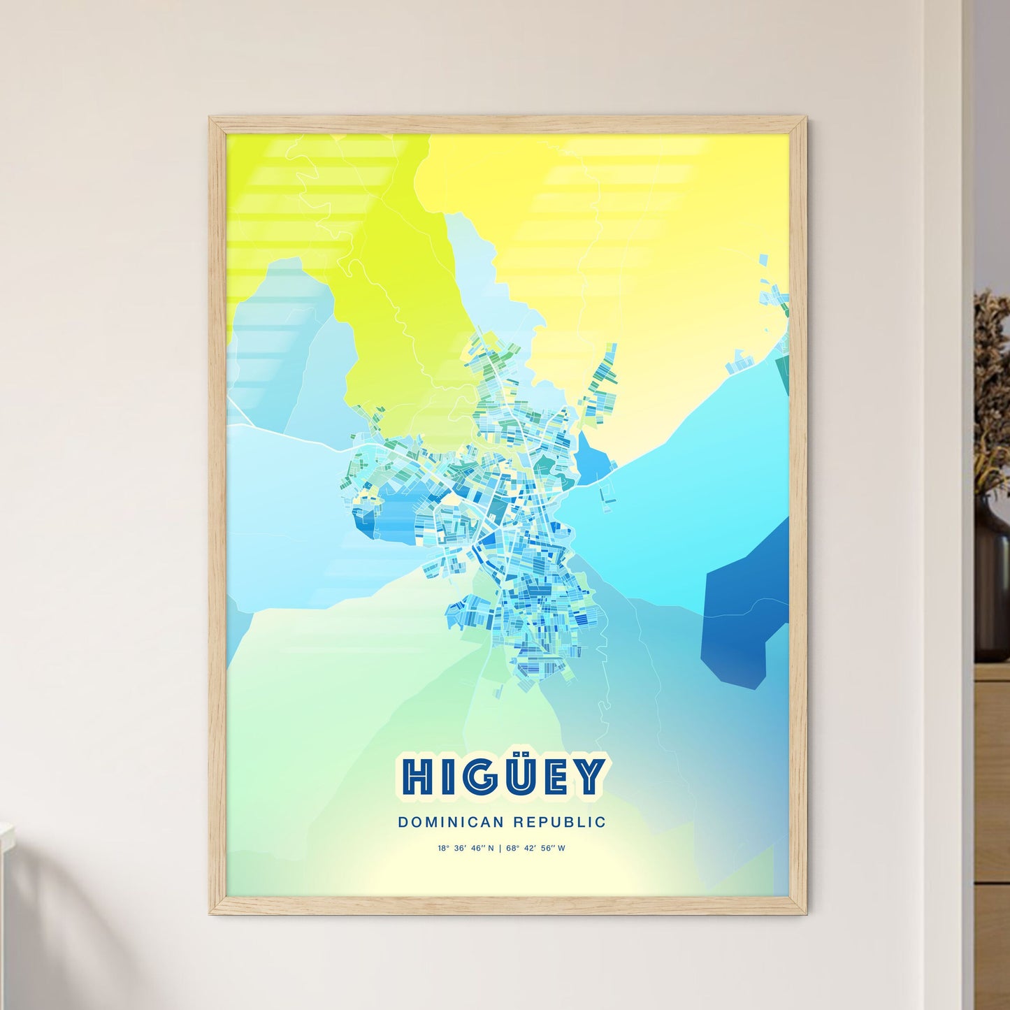 Colorful HIGÜEY DOMINICAN REPUBLIC Fine Art Map Cool Blue