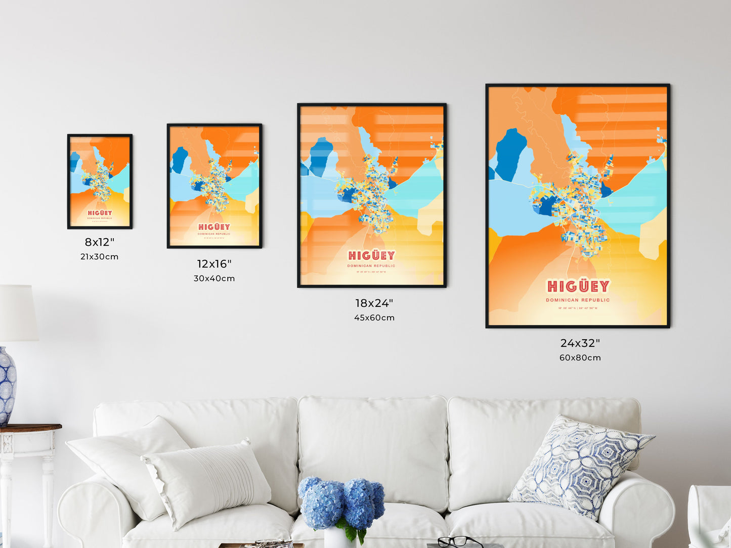 Colorful HIGÜEY DOMINICAN REPUBLIC Fine Art Map Blue Orange