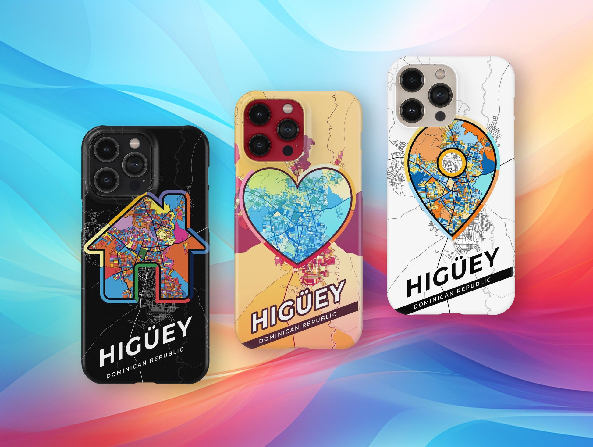 Higüey Dominican Republic slim phone case with colorful icon. Birthday, wedding or housewarming gift. Couple match cases.
