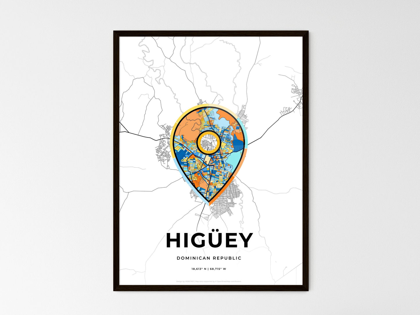 Higüey Dominican Republic wedding art map with pointer icon