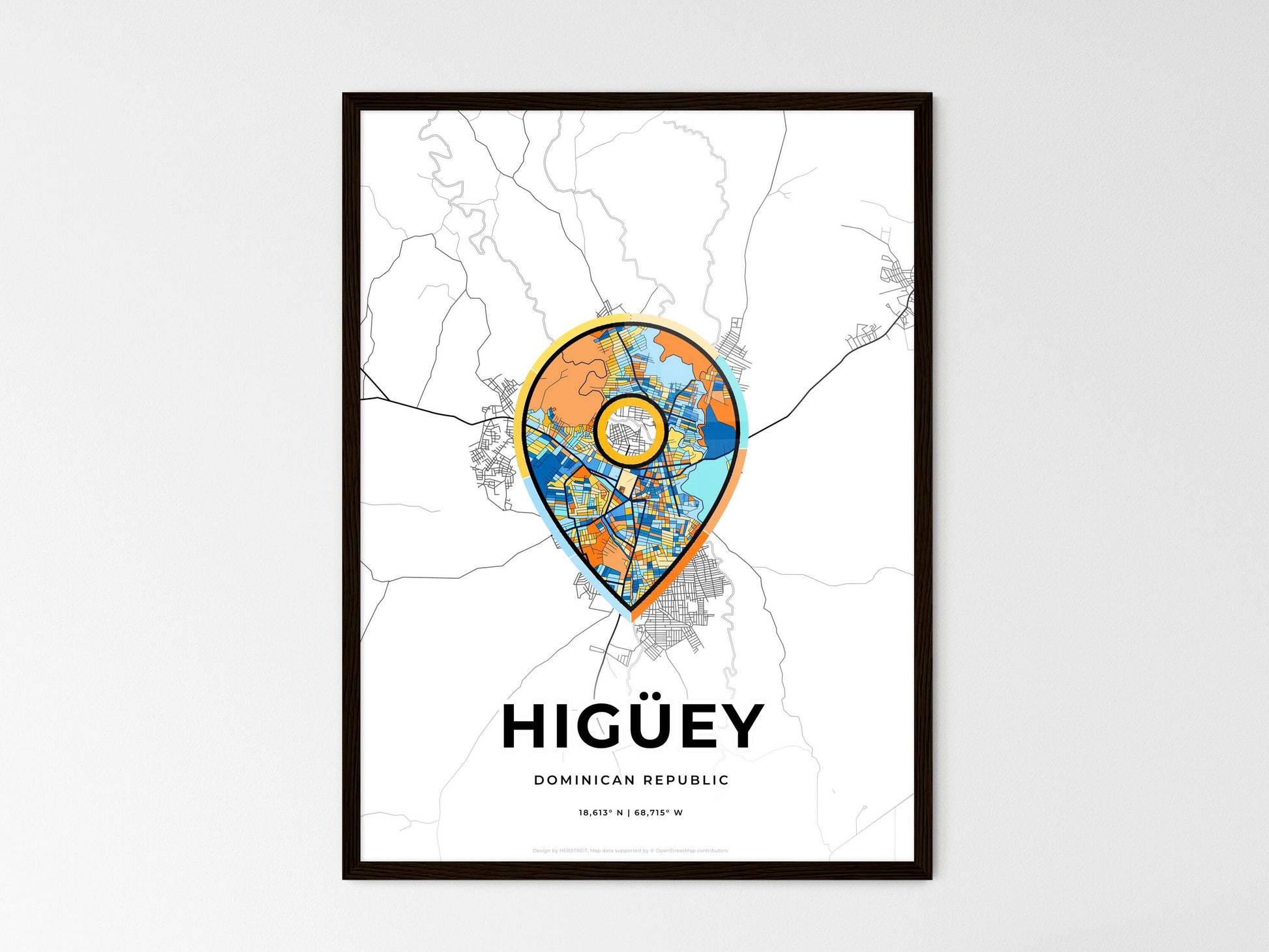 Higüey Dominican Republic wedding art map with pointer icon