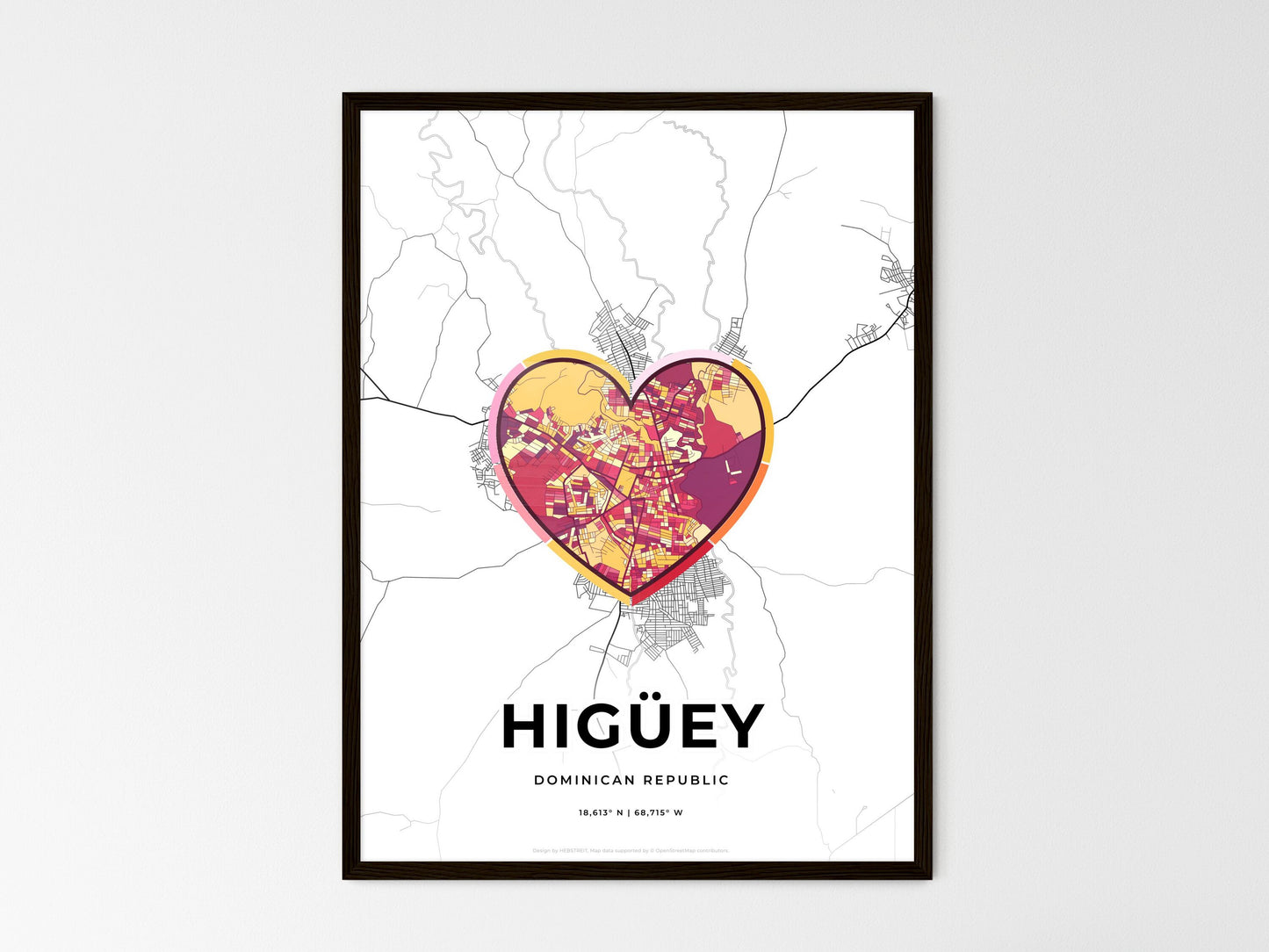 Higüey Dominican Republic wedding art map with heart icon