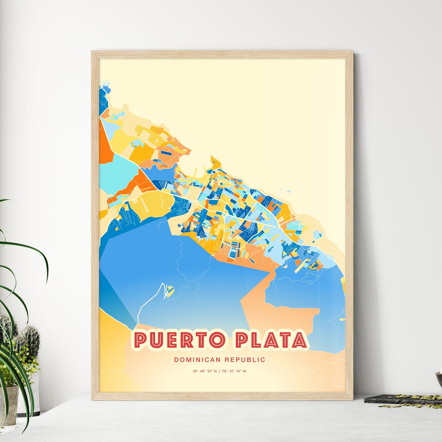 Colorful PUERTO PLATA DOMINICAN REPUBLIC Fine Art Map Blue Orange