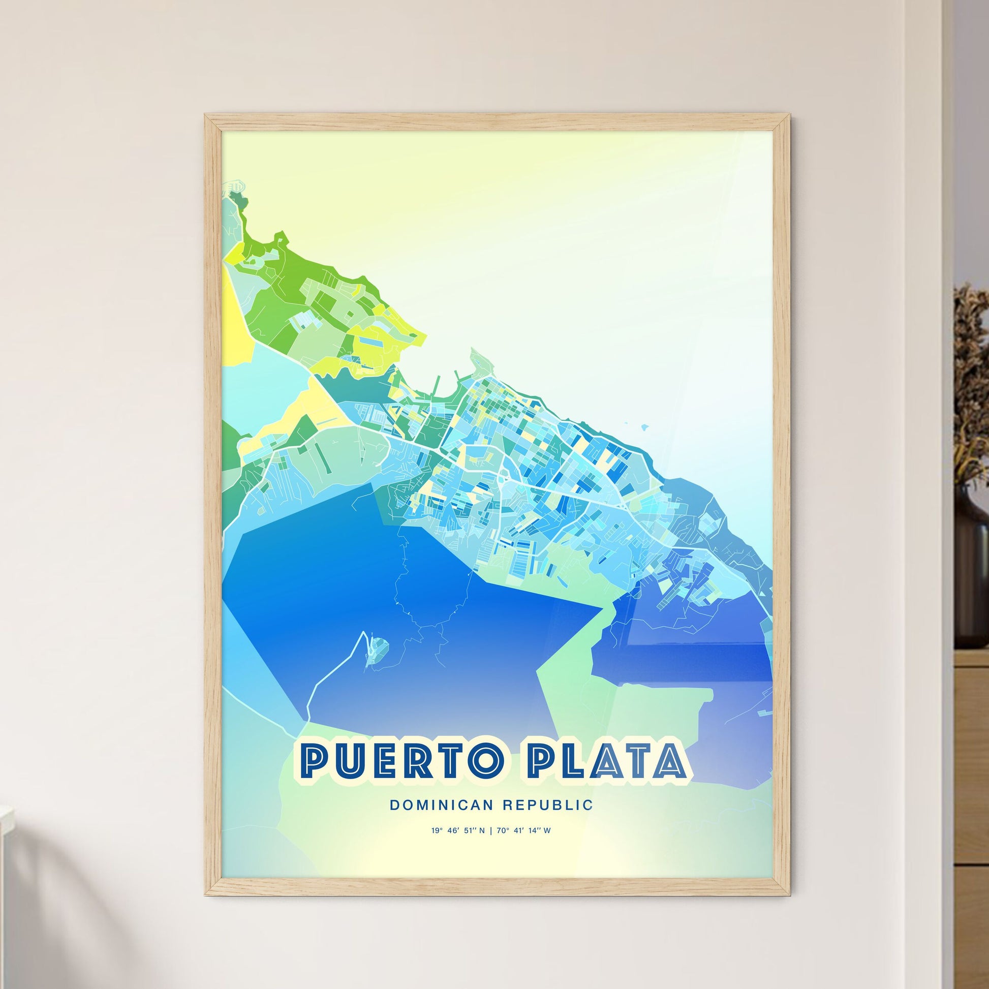 Colorful PUERTO PLATA DOMINICAN REPUBLIC Fine Art Map Cool Blue