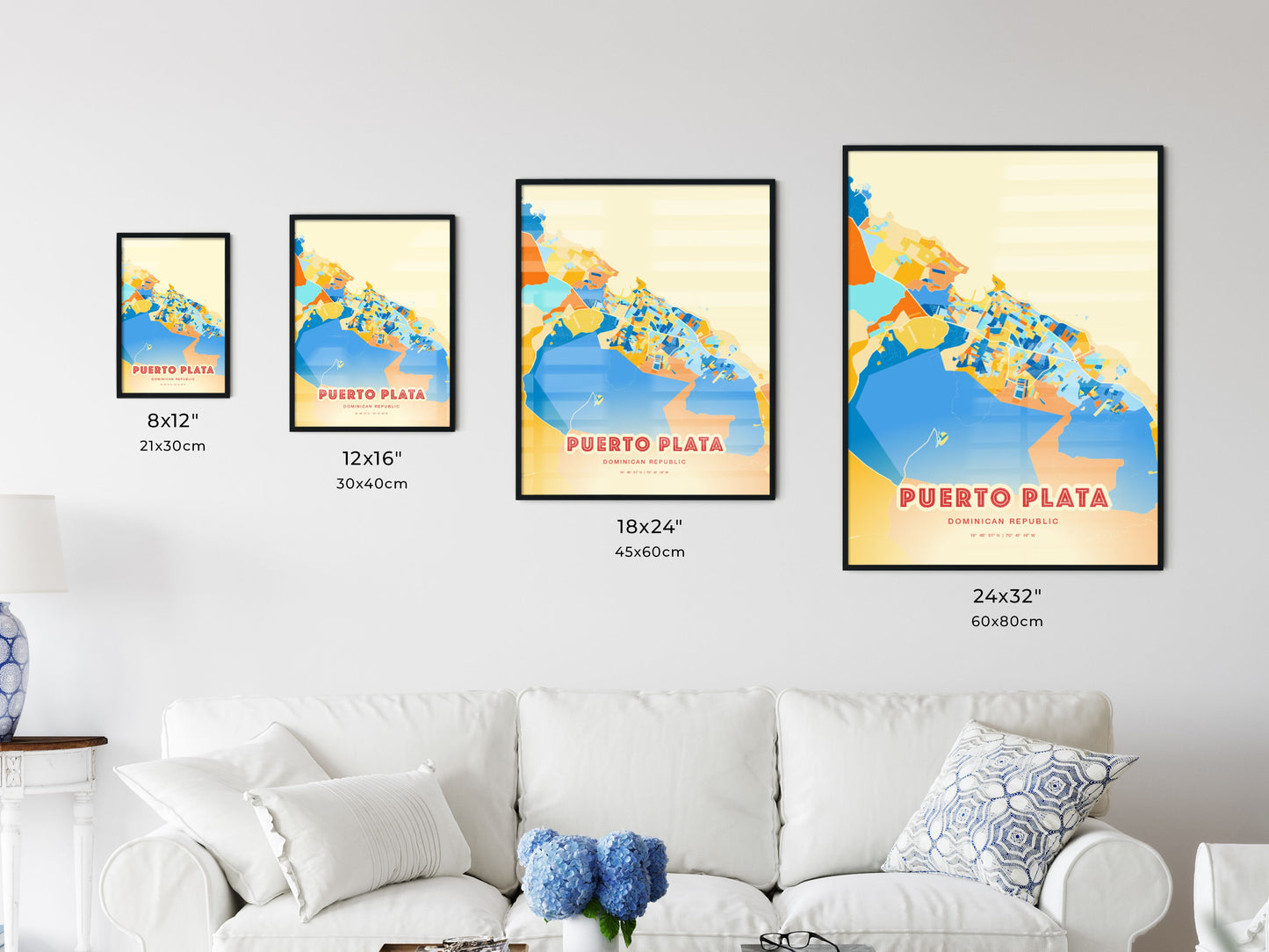 Colorful PUERTO PLATA DOMINICAN REPUBLIC Fine Art Map Blue Orange