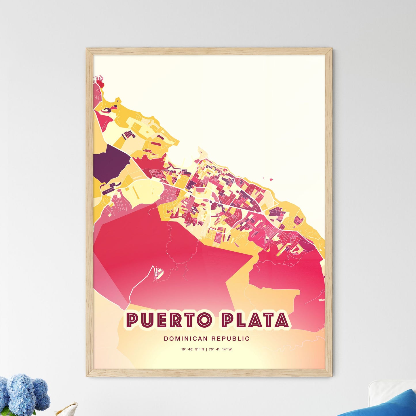 Colorful PUERTO PLATA DOMINICAN REPUBLIC Fine Art Map Hot Red