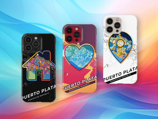 Puerto Plata Dominican Republic slim phone case with colorful icon. Birthday, wedding or housewarming gift. Couple match cases.