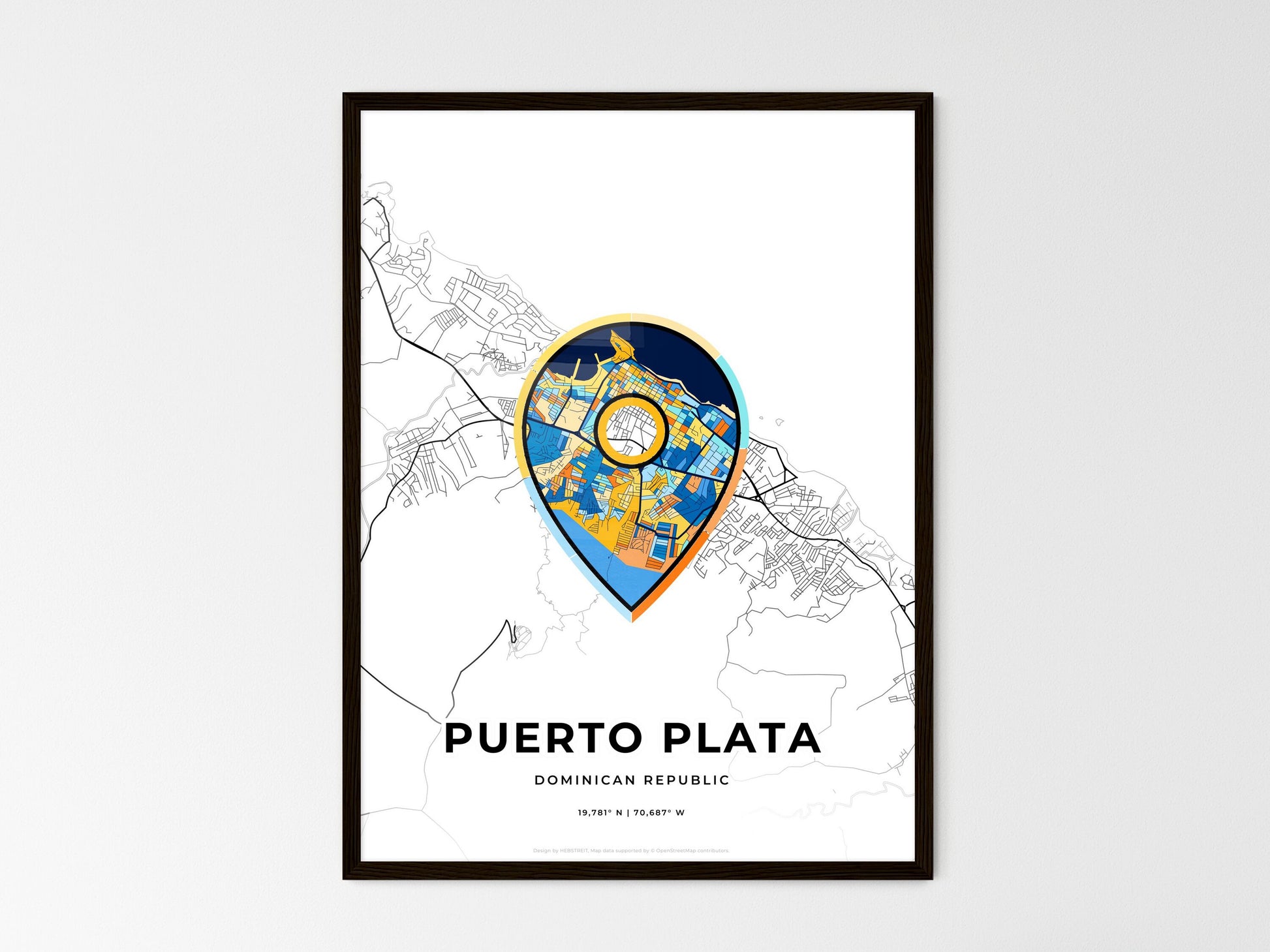 Puerto Plata Dominican Republic wedding art map with pointer icon