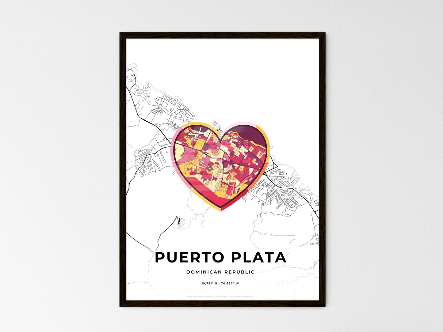 Puerto Plata Dominican Republic wedding art map with heart icon