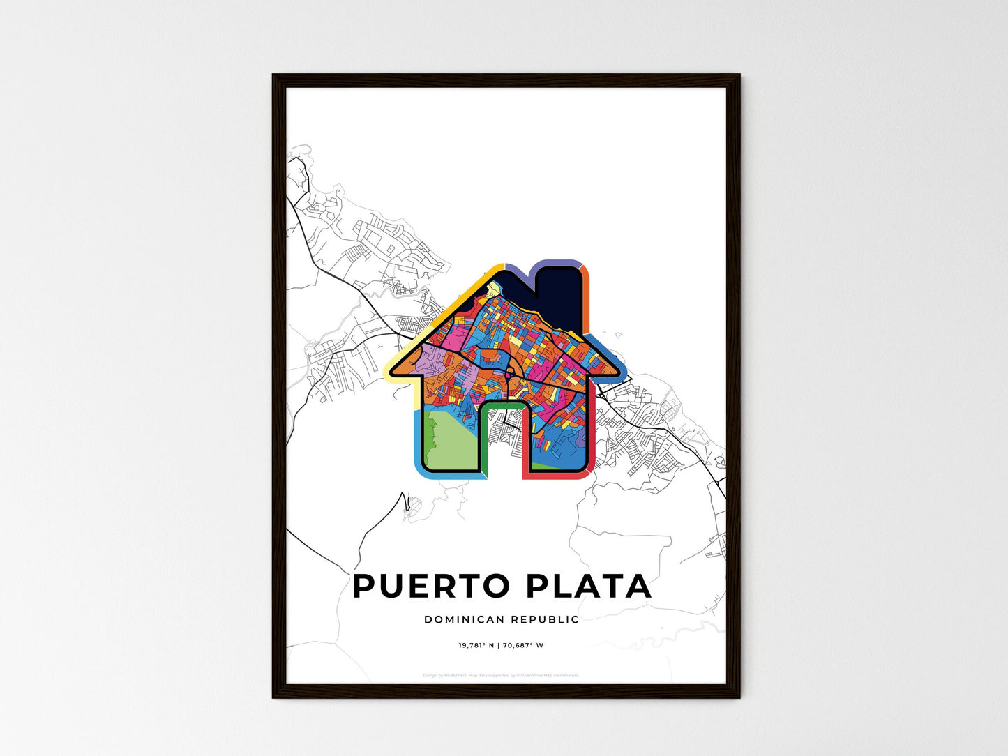 Puerto Plata Dominican Republic wedding art map with home icon