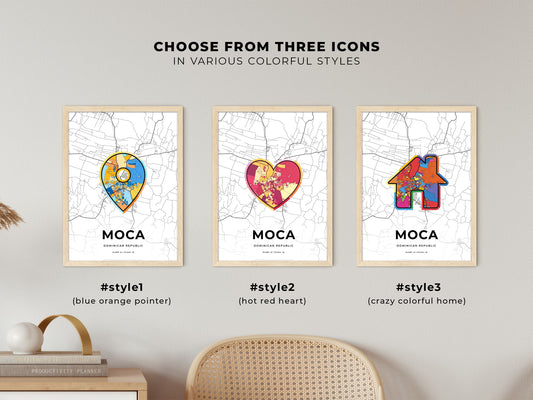 Moca Dominican Republic maps with colorful icons