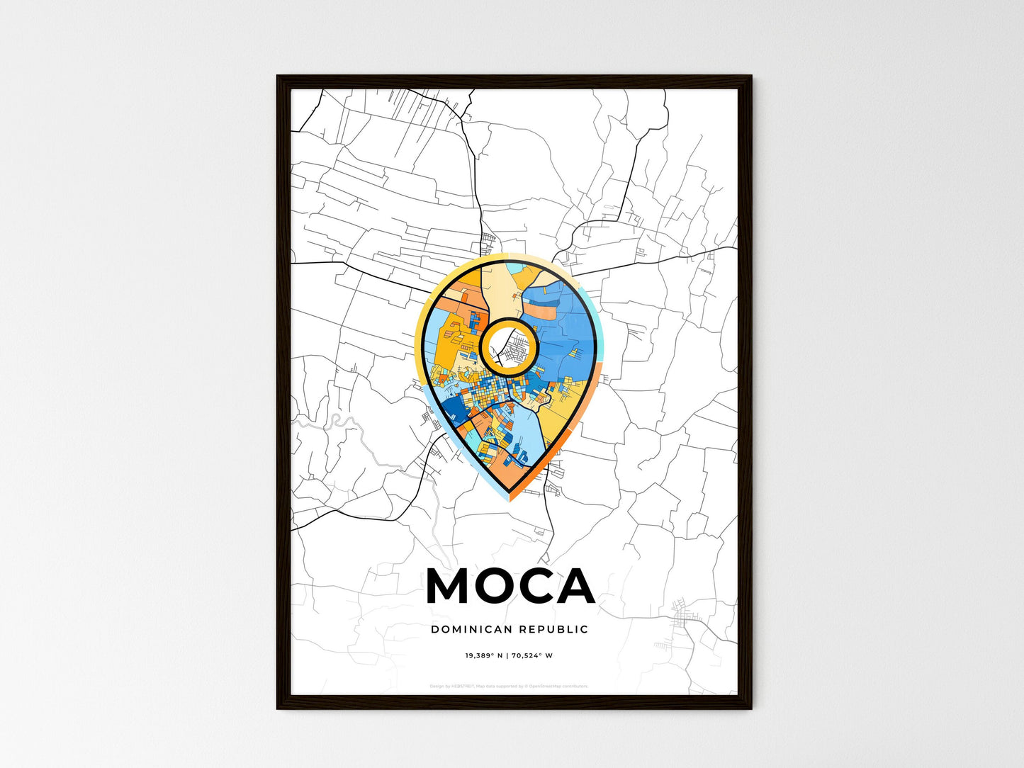 Moca Dominican Republic wedding art map with pointer icon