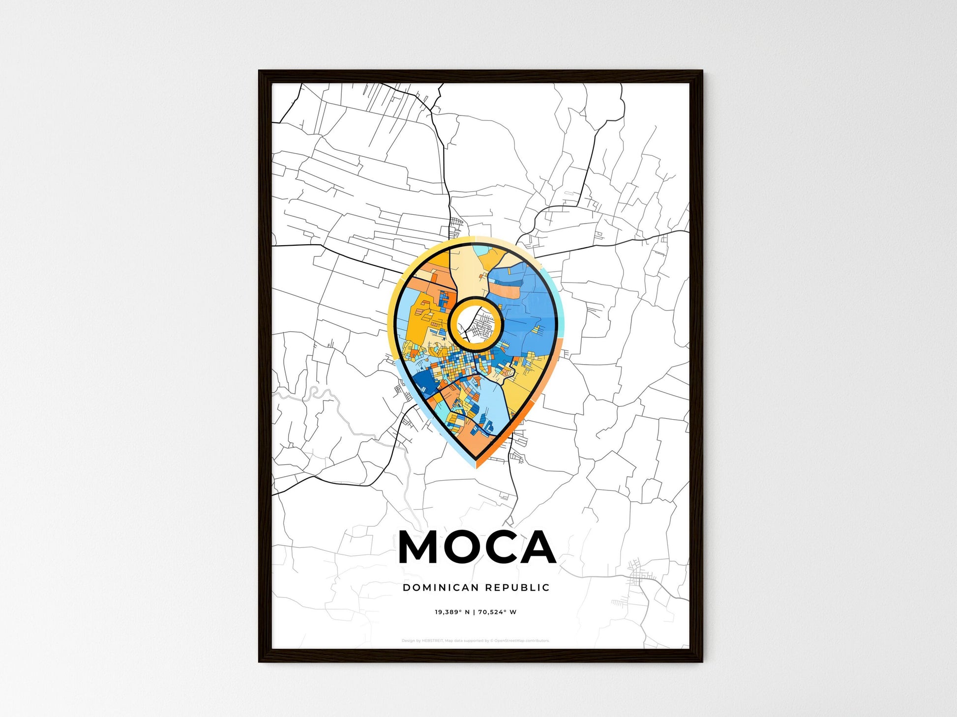 Moca Dominican Republic wedding art map with pointer icon