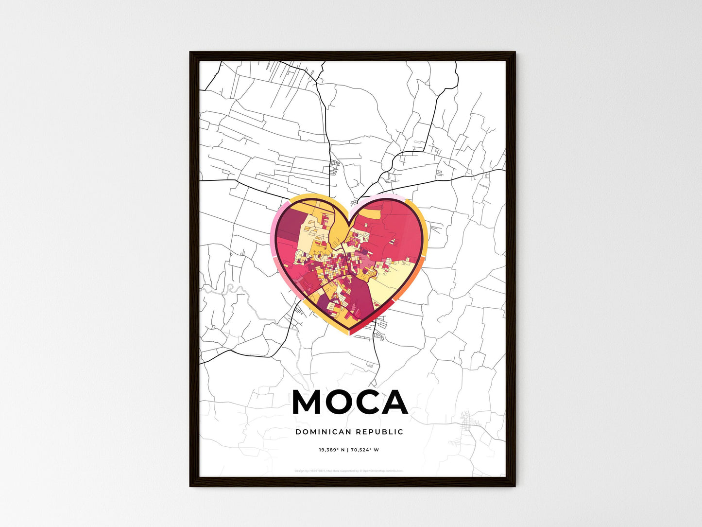 Moca Dominican Republic wedding art map with heart icon