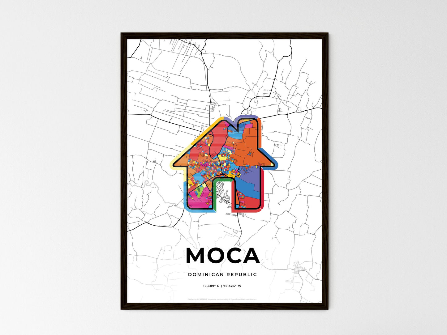Moca Dominican Republic wedding art map with home icon