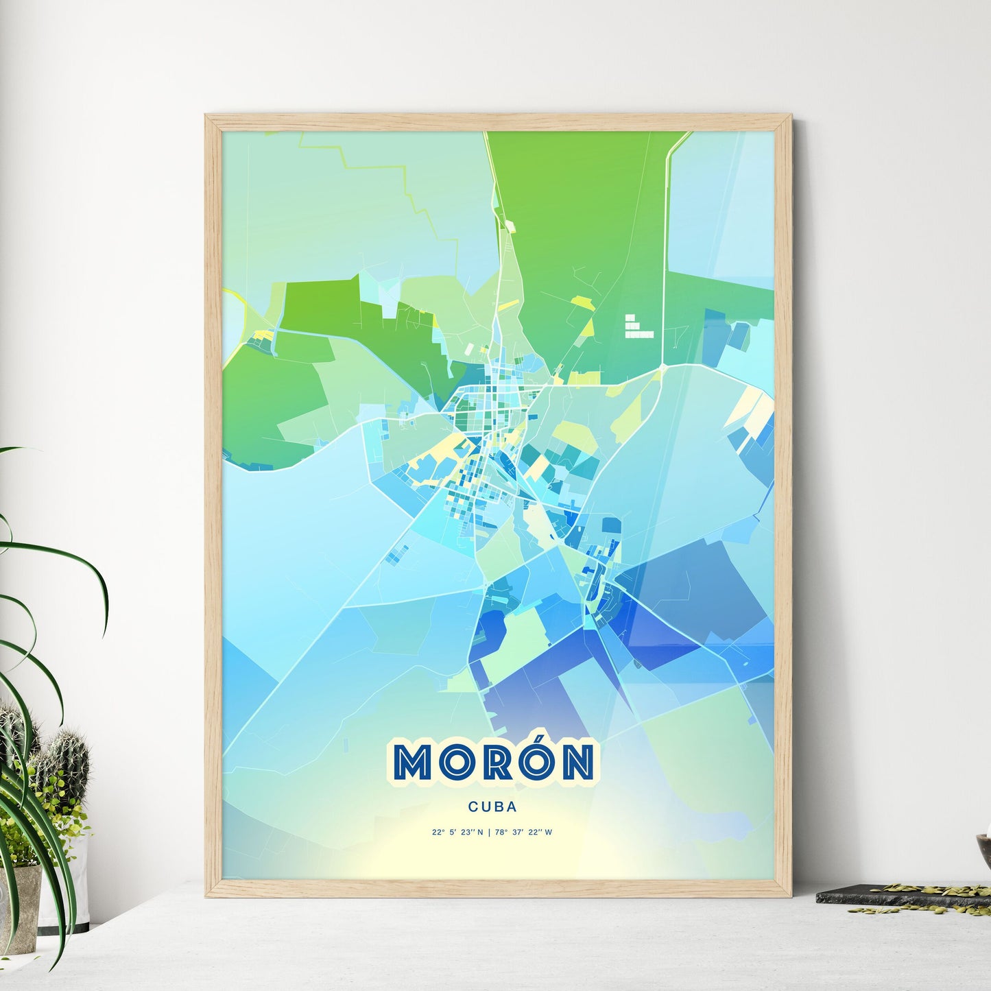 Colorful MORÓN CUBA Fine Art Map Cool Blue