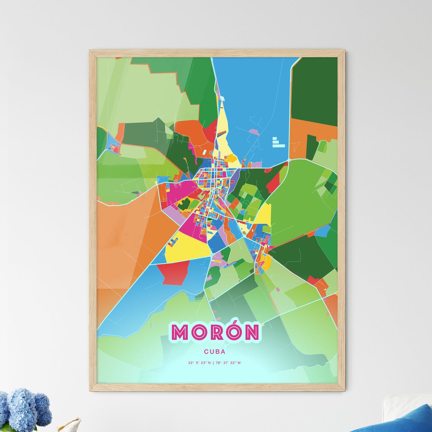 Colorful MORÓN CUBA Fine Art Map Crazy Colors