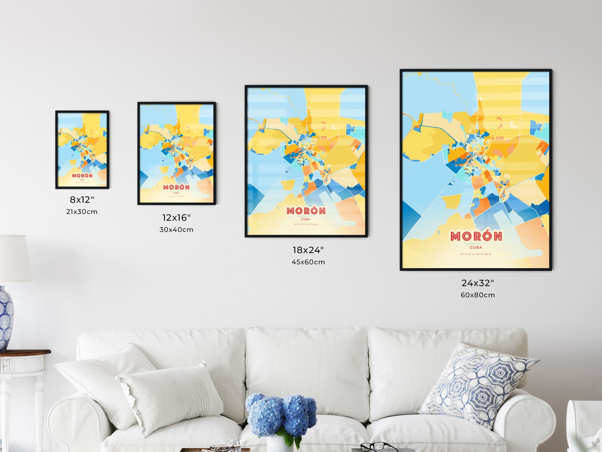 Colorful MORÓN CUBA Fine Art Map Blue Orange