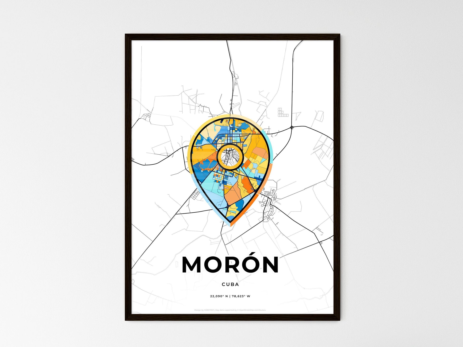 Morón Cuba wedding art map with pointer icon