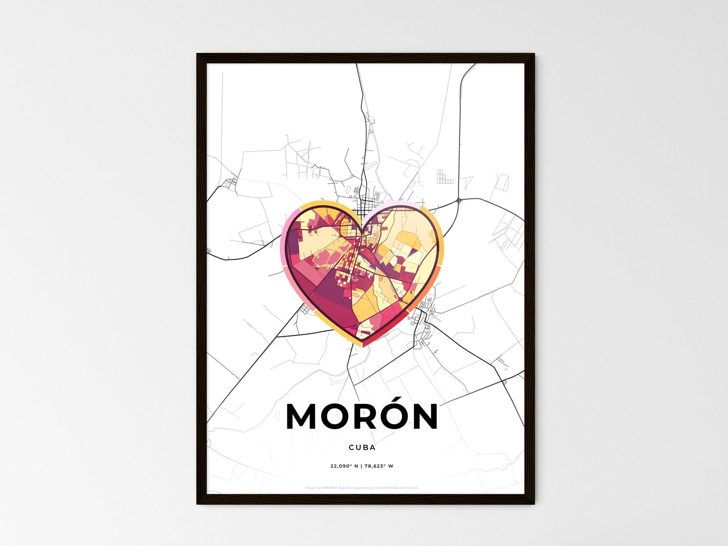 Morón Cuba wedding art map with heart icon