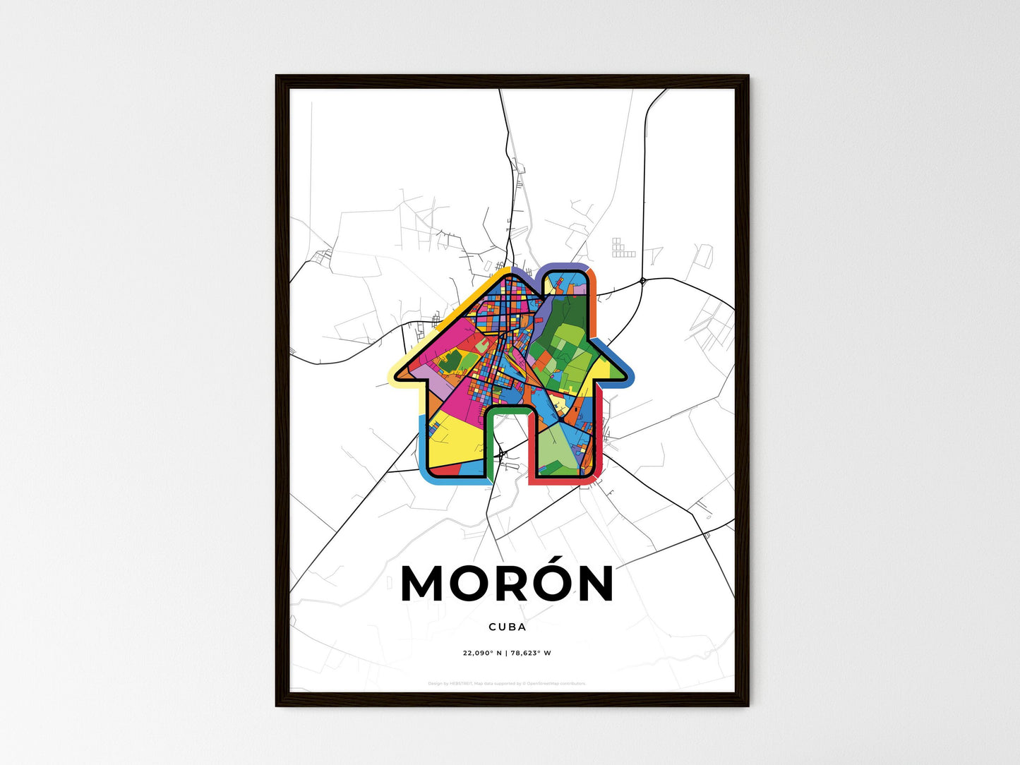 Morón Cuba wedding art map with home icon