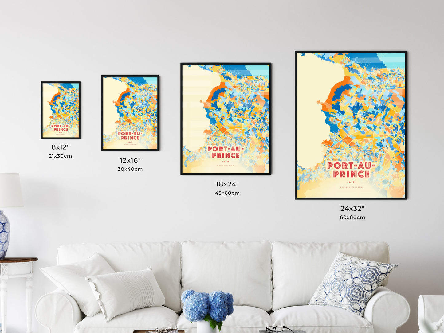 Colorful PORT-AU-PRINCE HAITI Fine Art Map Blue Orange