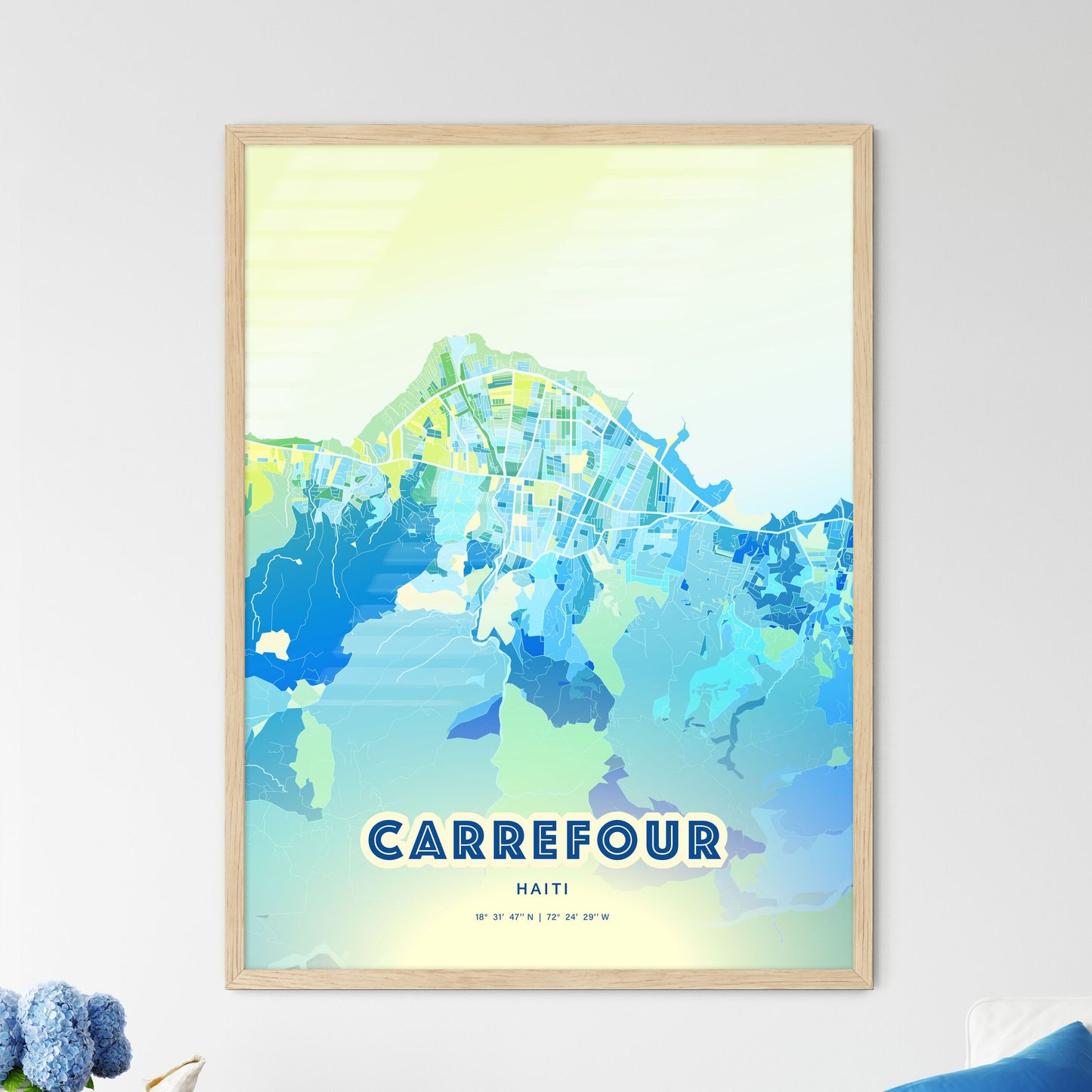 Colorful CARREFOUR HAITI Fine Art Map Cool Blue