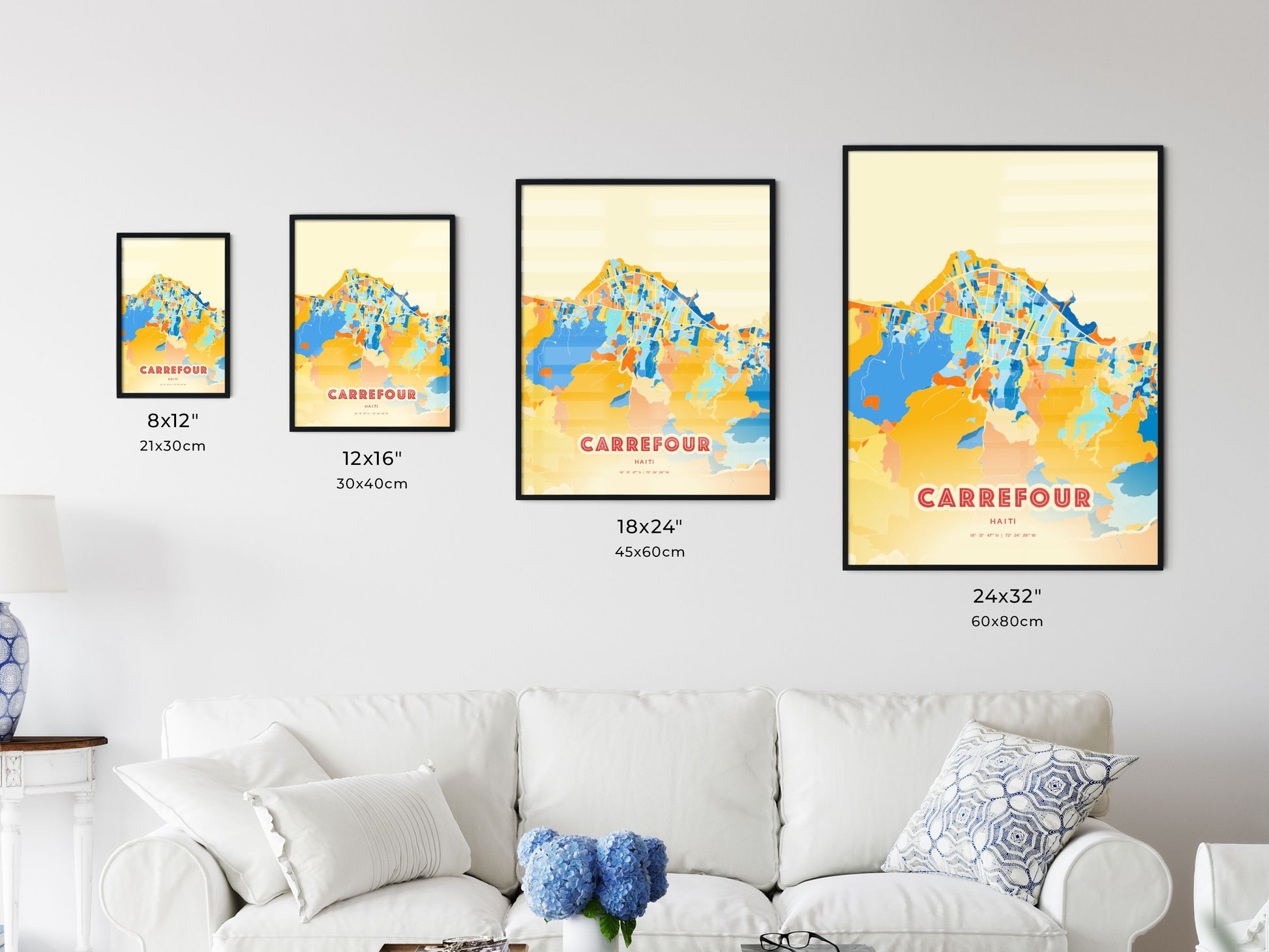 Colorful CARREFOUR HAITI Fine Art Map Blue Orange