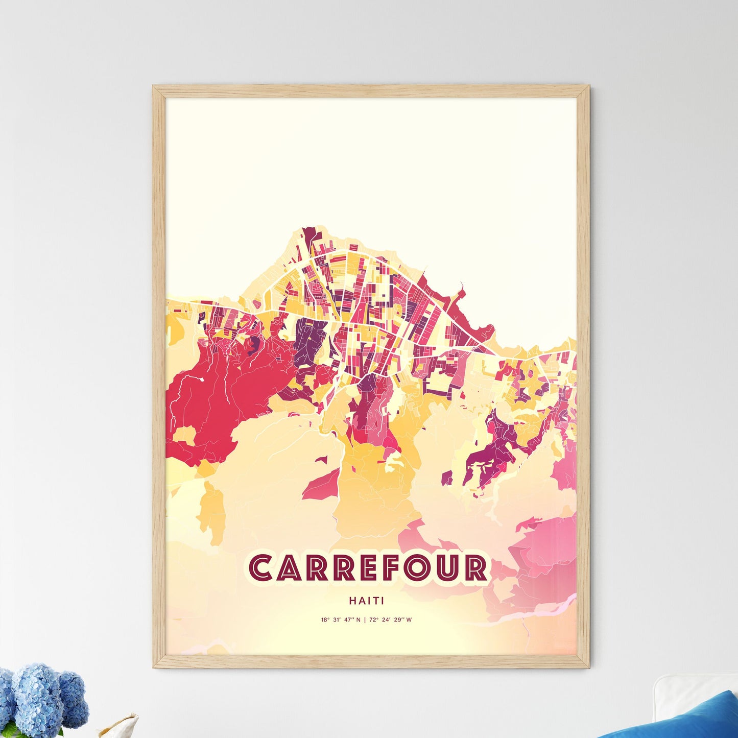 Colorful CARREFOUR HAITI Fine Art Map Hot Red