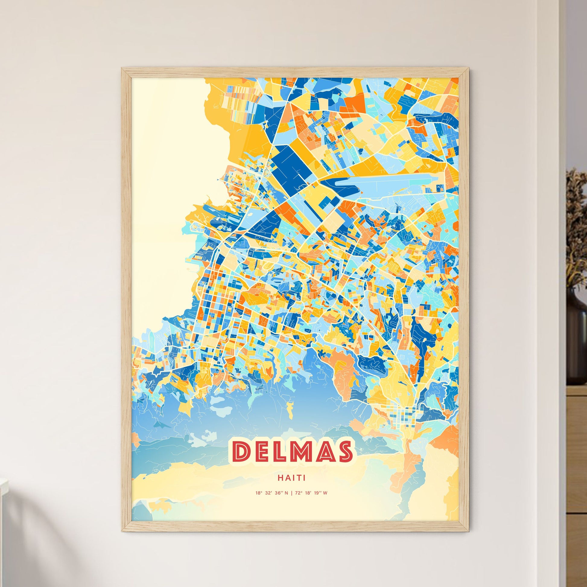 Colorful DELMAS HAITI Fine Art Map Blue Orange