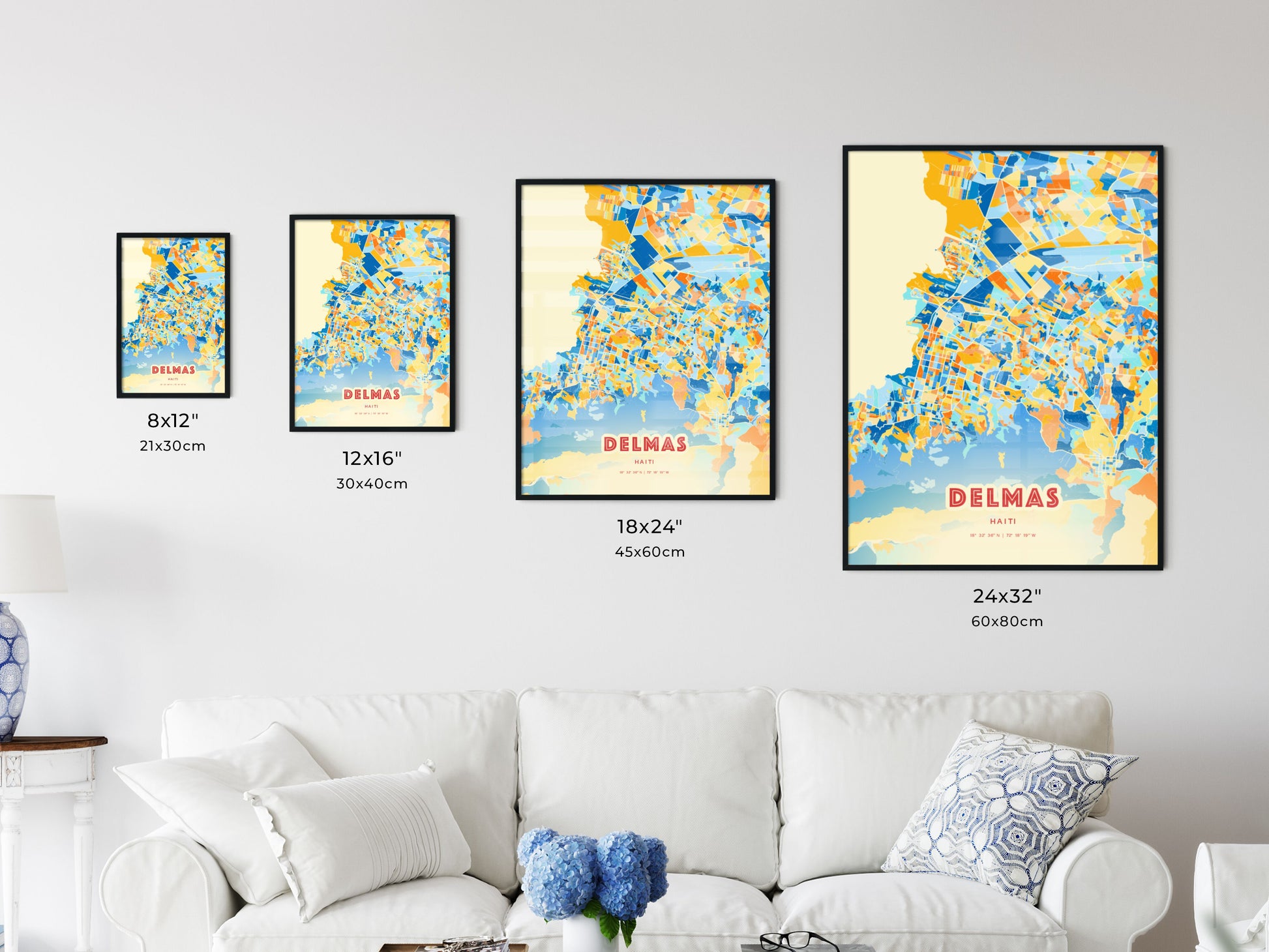 Colorful DELMAS HAITI Fine Art Map Blue Orange