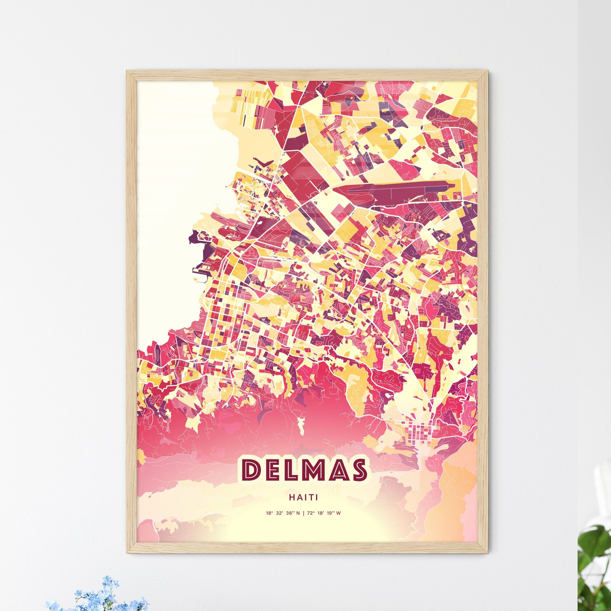 Colorful DELMAS HAITI Fine Art Map Hot Red