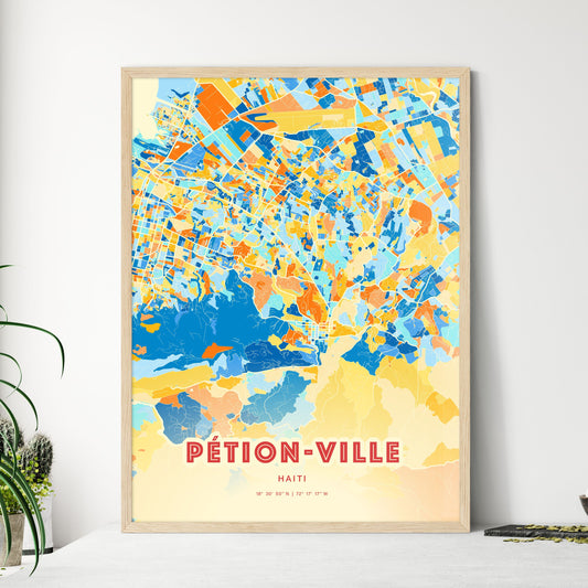 Colorful PÉTION-VILLE HAITI Fine Art Map Blue Orange