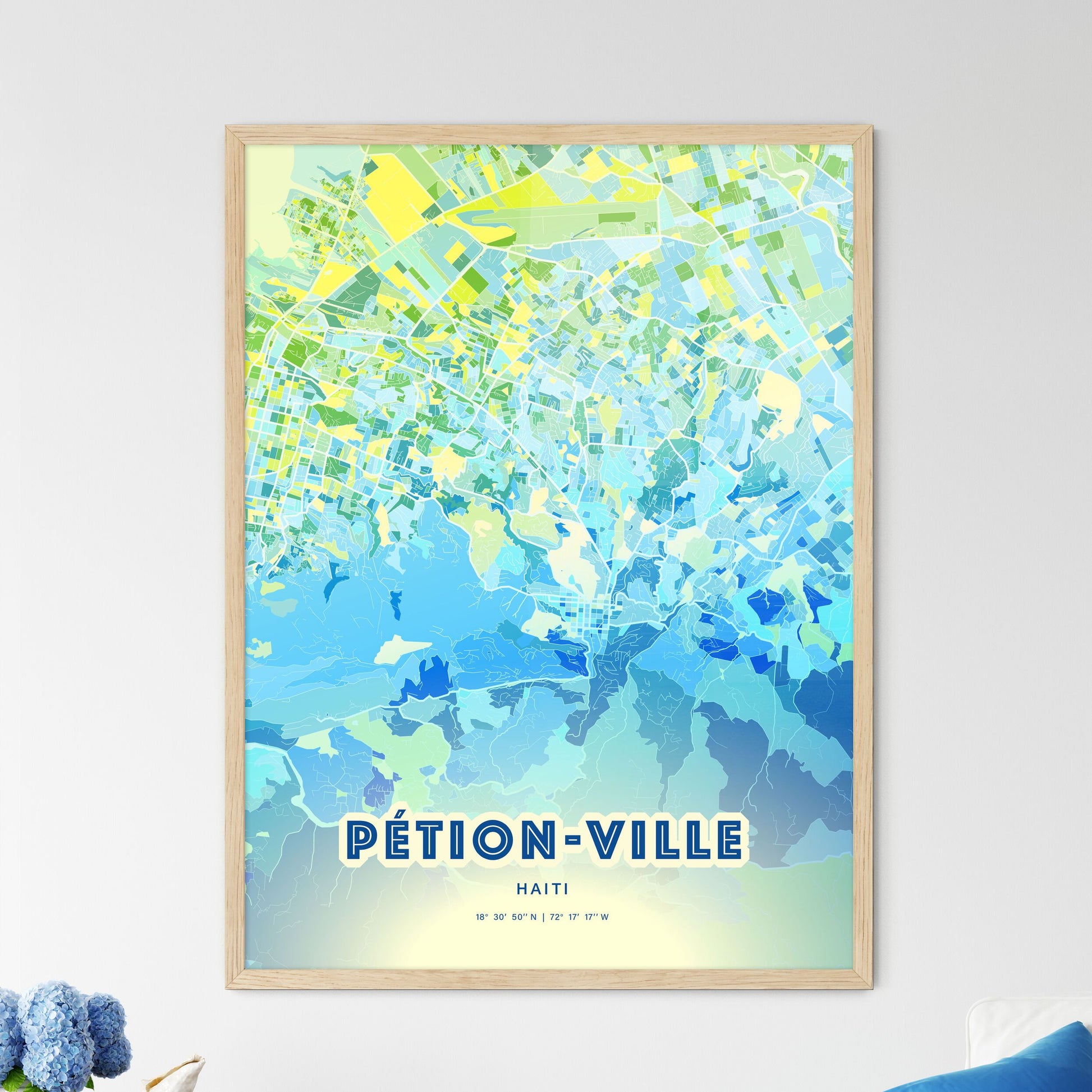 Colorful PÉTION-VILLE HAITI Fine Art Map Cool Blue