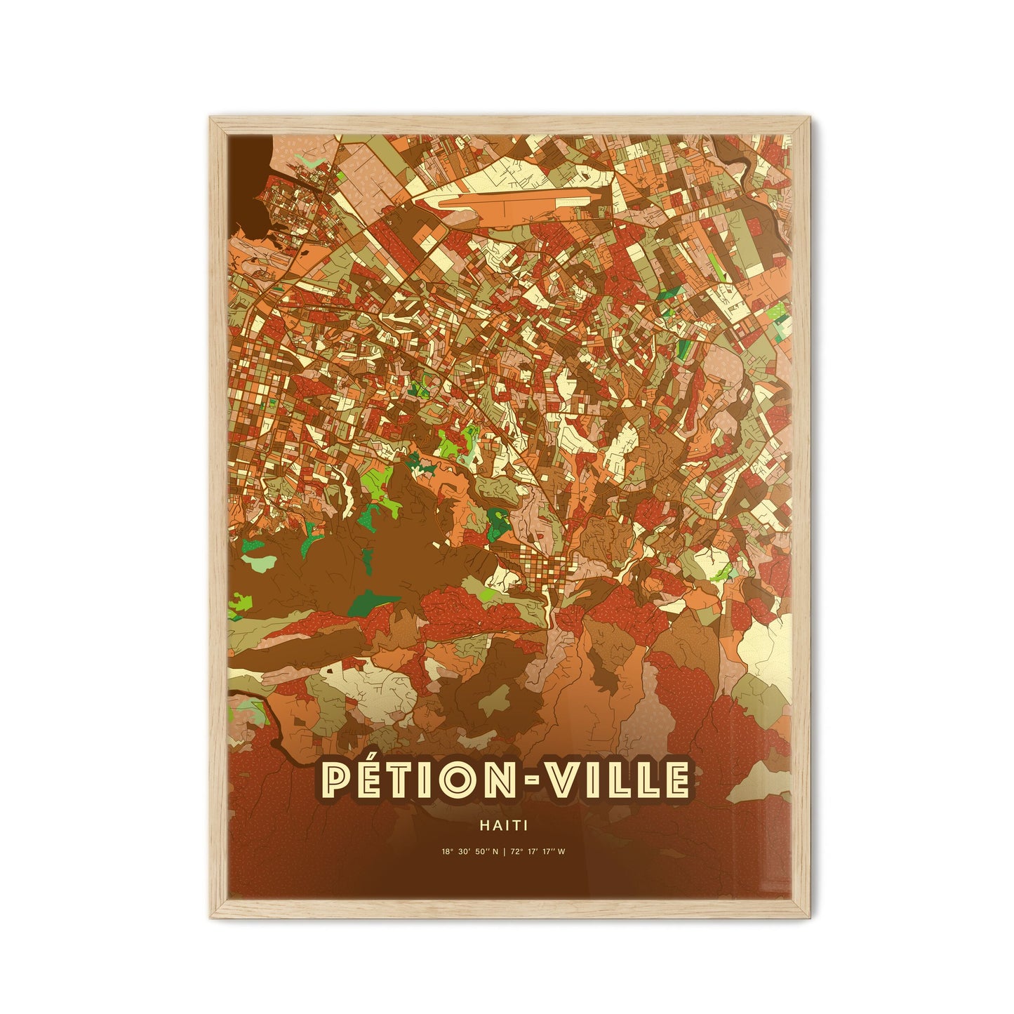 Colorful PÉTION-VILLE HAITI Fine Art Map Farmhouse